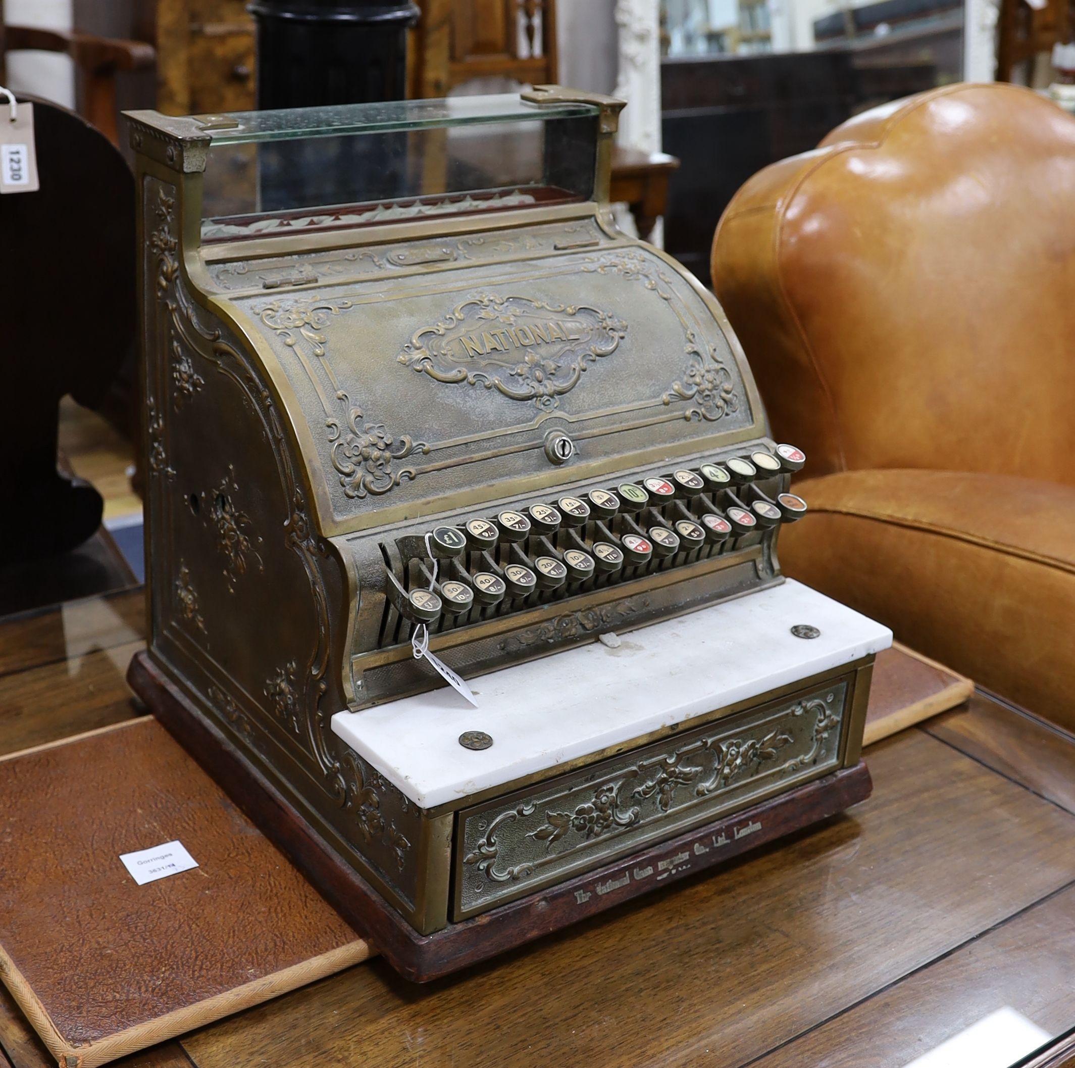 An early 20th century American National cash register, Serial Number N255122/345SH, width 41cm, depth 41cm, height 44cm